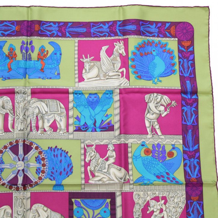 HERMES Torana Carré 90 Silk Scarf Green Size ONE SIZE