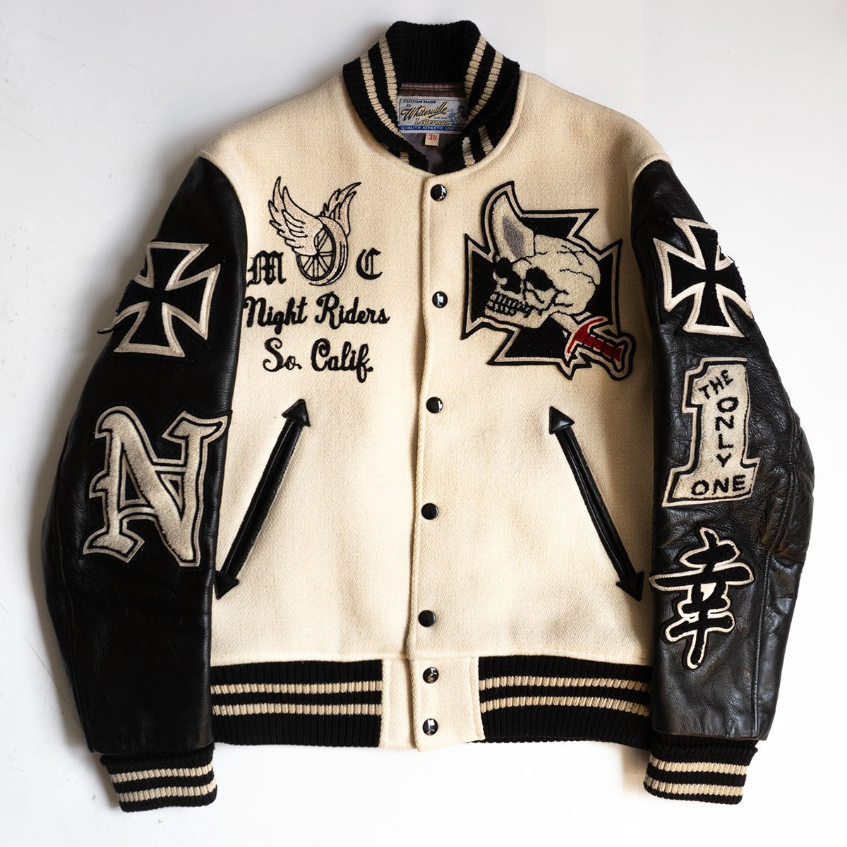 Whitesville Embellished Leather-Sleeve Varsity Jacket Size 38