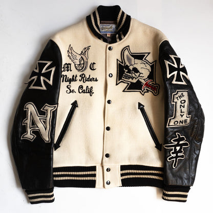 Whitesville Embellished Leather-Sleeve Varsity Jacket Size 38