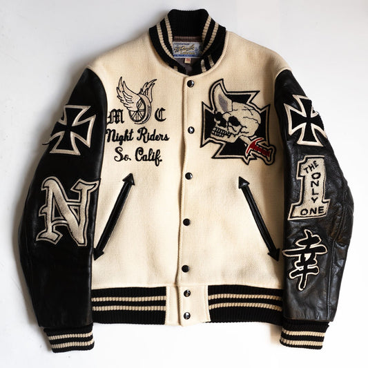 Whitesville Embellished Leather-Sleeve Varsity Jacket Size 38