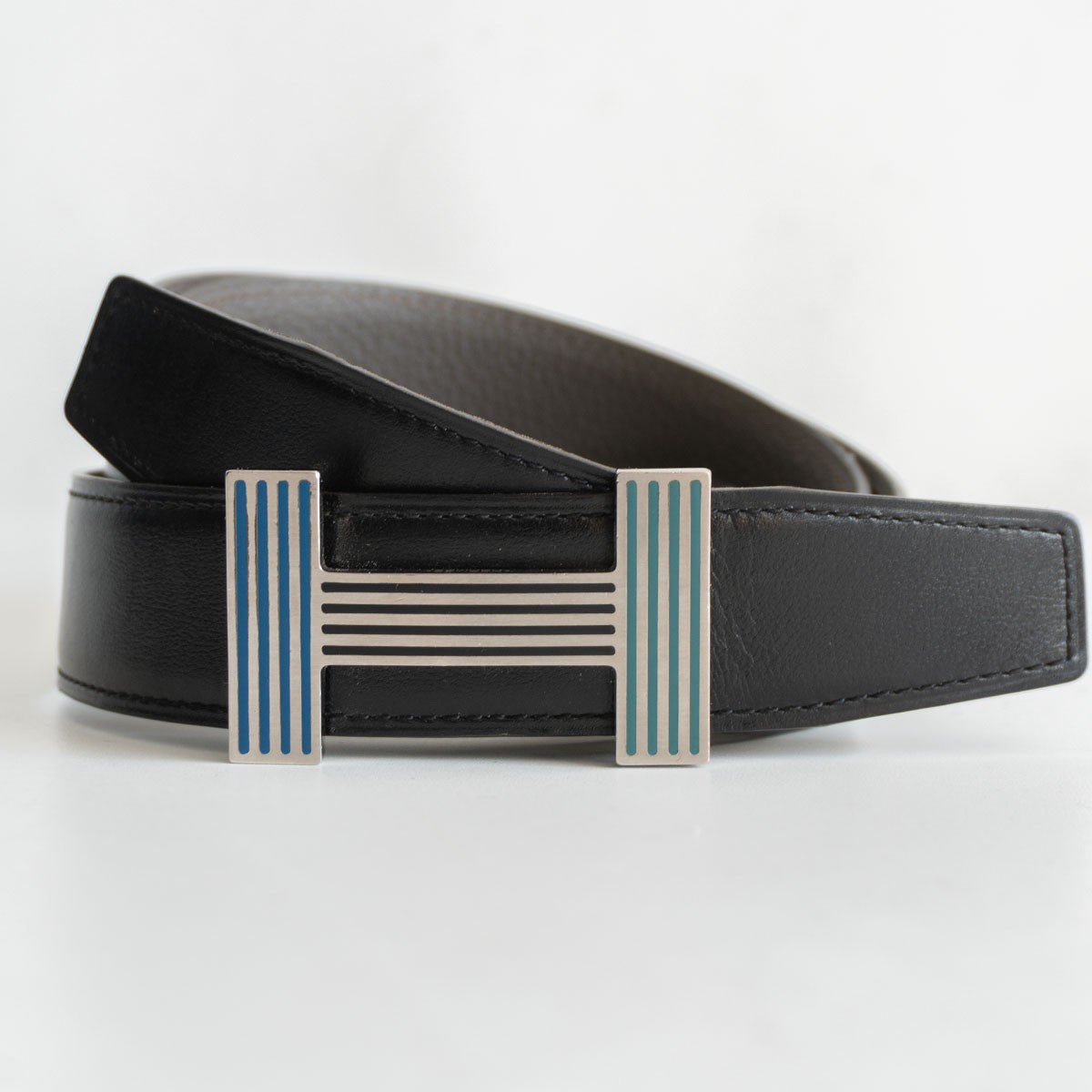 Hermes Reversible Leather Belt Black x Gray Size 100