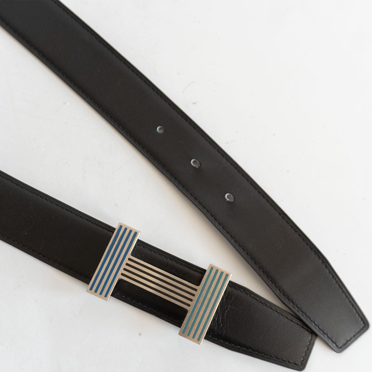 Hermes Reversible Leather Belt Black x Gray Size 100