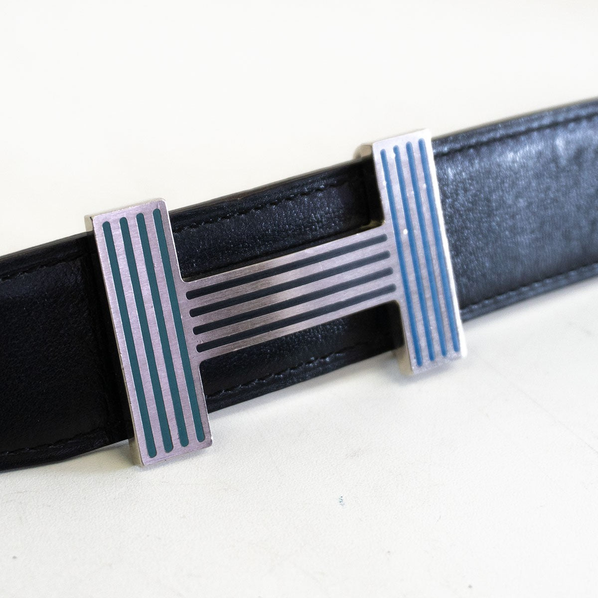 Hermes Reversible Leather Belt Black x Gray Size 100