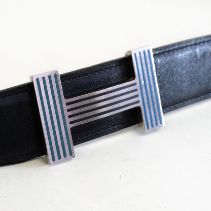 Hermes Reversible Leather Belt Black x Gray Size 100