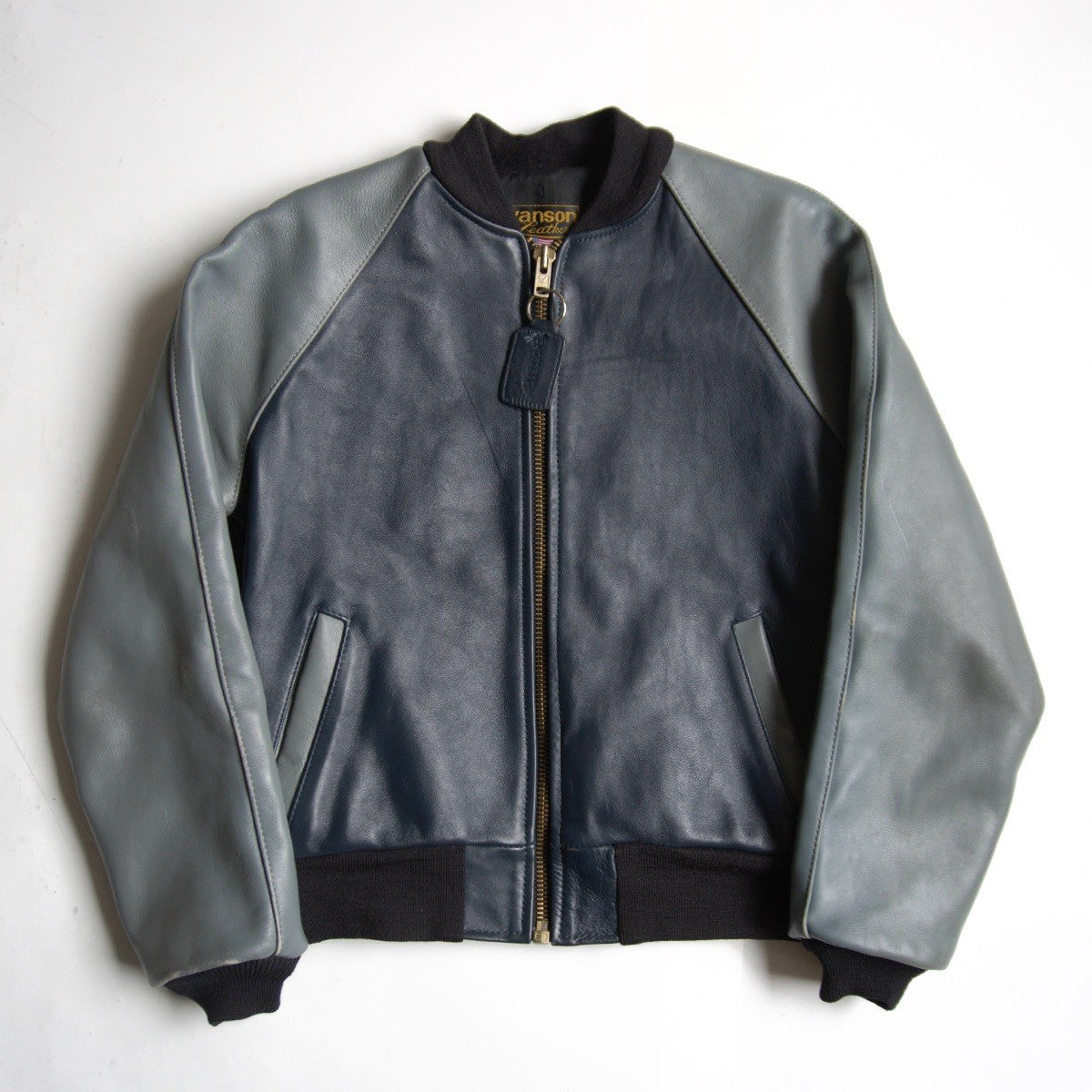 VANSON All Leather Varsity Jacket Gray Size 40
