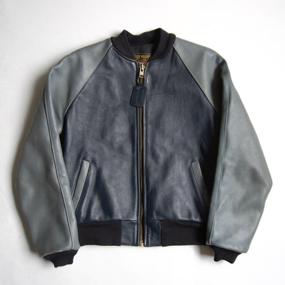 VANSON All Leather Varsity Jacket Gray Size 40