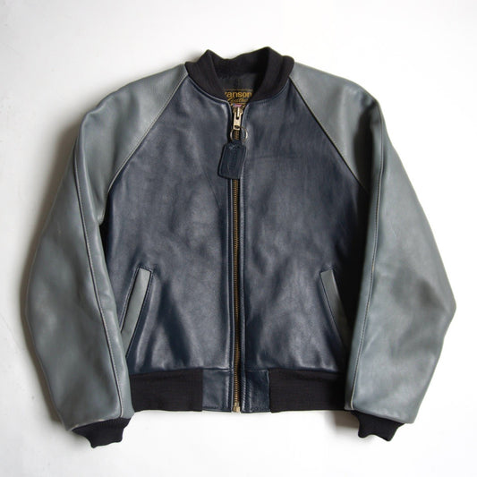 VANSON All Leather Varsity Jacket Gray Size 40