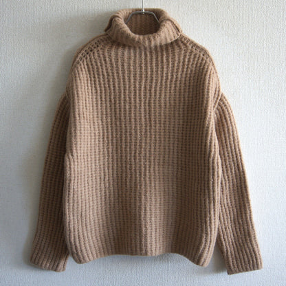 Yarmo Ribbed High Rollneck Knit Sweater Brown Size S