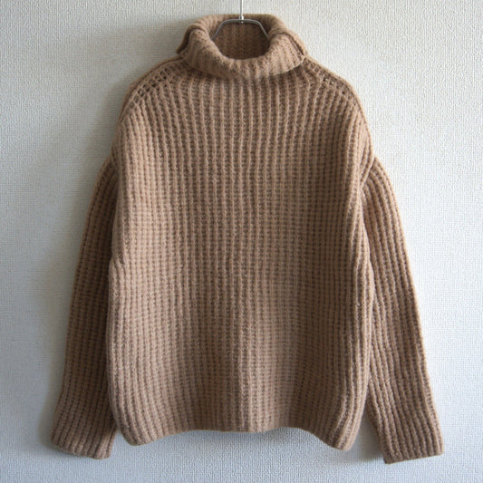 Yarmo Ribbed High Rollneck Knit Sweater Brown Size S