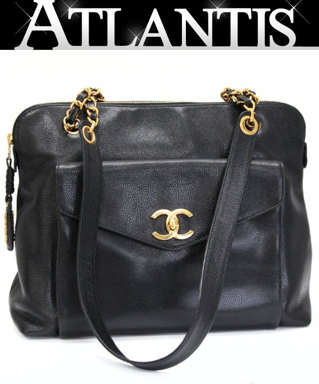 CHANEL Vintage CC Caviar Skin Black GHW Shoulder Bag Size ONE SIZE