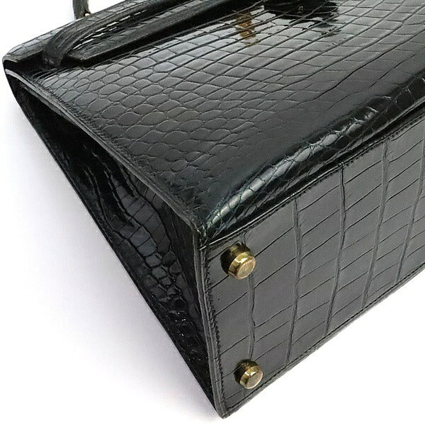 HERMES 1986 Kelly 32 Croco Porosus Handbag Black GHW Polo