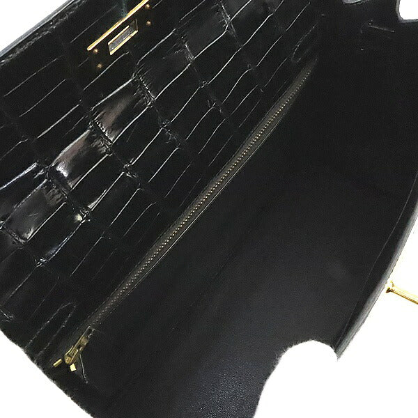 HERMES 1986 Kelly 32 Croco Porosus Handbag Black GHW Polo