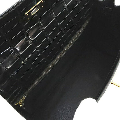 HERMES 1986 Kelly 32 Croco Porosus Handbag Black GHW Polo