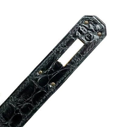 HERMES 1986 Kelly 32 Croco Porosus Handbag Black GHW Polo