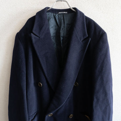 Giorgio Armani 90S Double-breasted Wool Cashmere Coat Blue Size 50