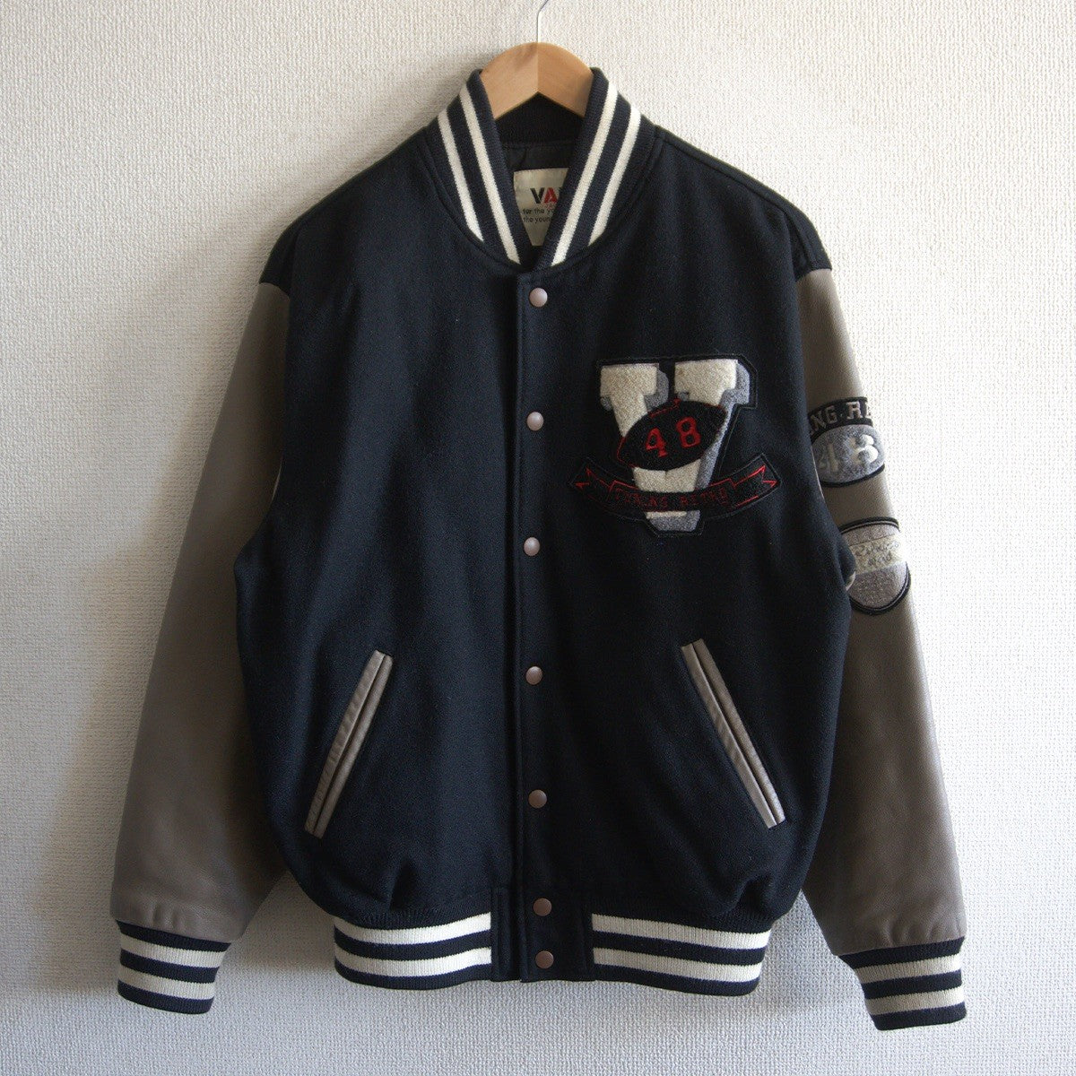 VAN JAC Leather sleeve varsity jacket Size M