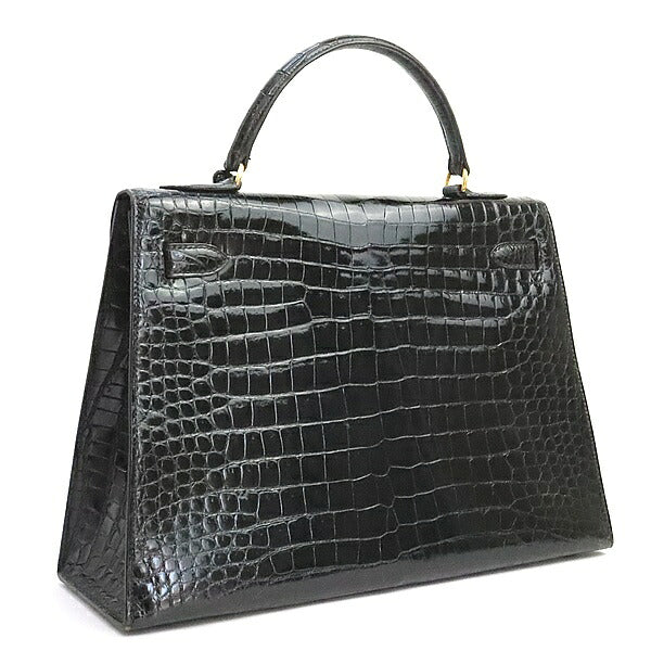HERMES Kelly 32 Crocodile Porosus Gold H/W Bag Black
