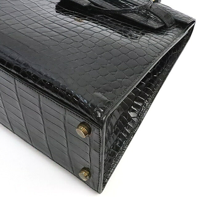 HERMES Kelly 32 Crocodile Porosus Gold H/W Bag Black