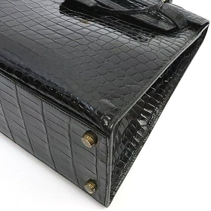 HERMES Kelly 32 Crocodile Porosus Gold H/W Bag Black