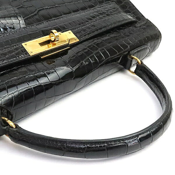 HERMES Kelly 32 Crocodile Porosus Gold H/W Bag Black