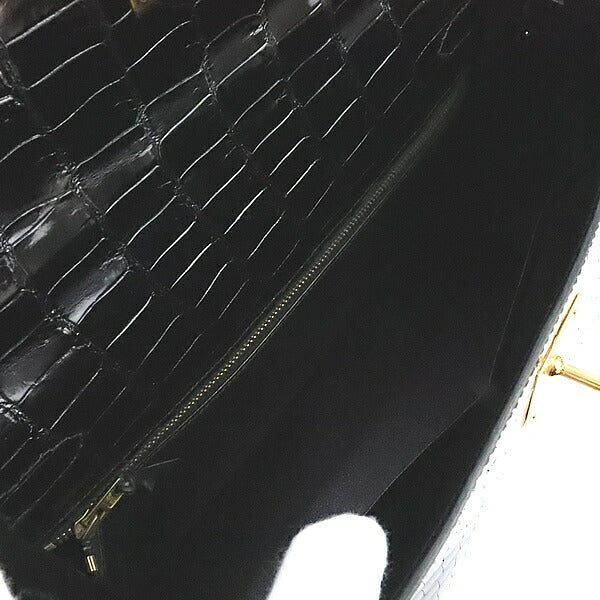 HERMES Kelly 32 Crocodile Porosus Gold H/W Bag Black