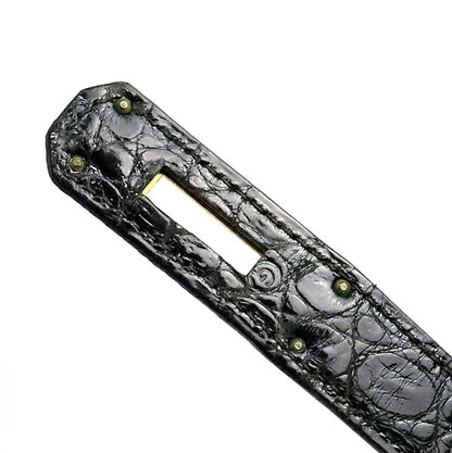HERMES Kelly 32 Crocodile Porosus Gold H/W Bag Black