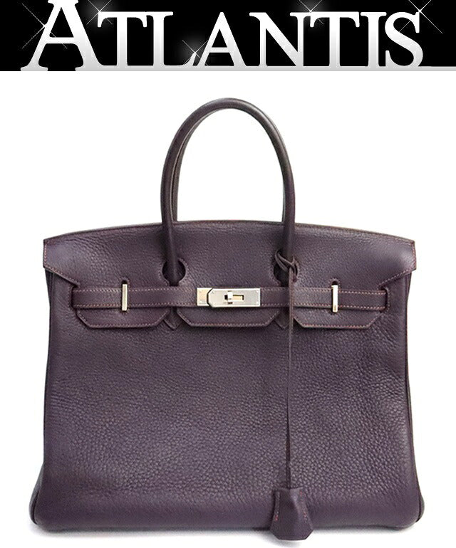 HERMES Birkin 35 Raisin Clemence Handbag Size ONE SIZE