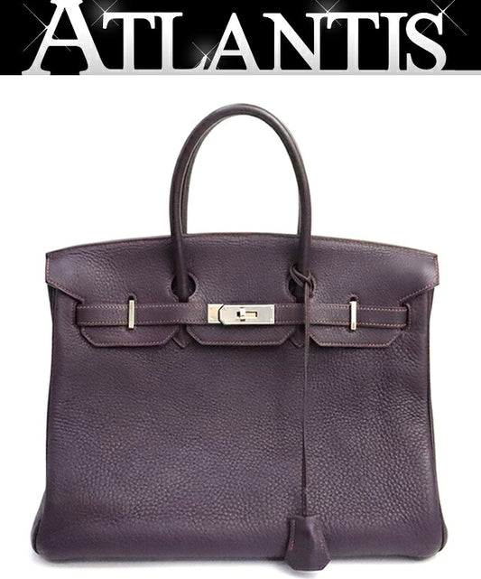 HERMES Birkin 35 Raisin Clemence Handbag Size ONE SIZE