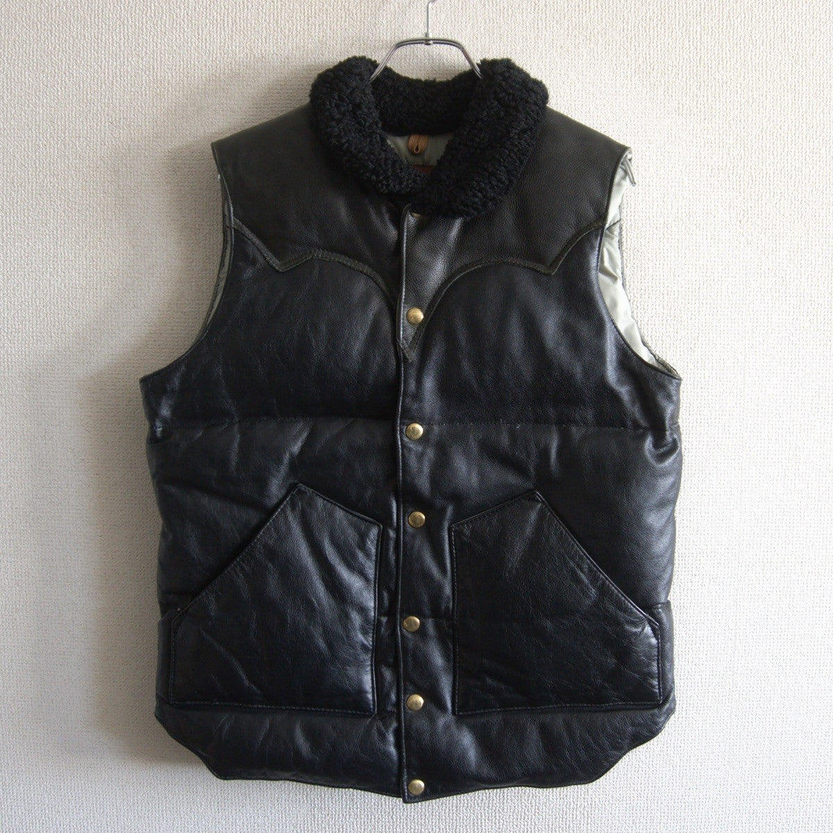 Warehouse Black Leather Down Vest Size M