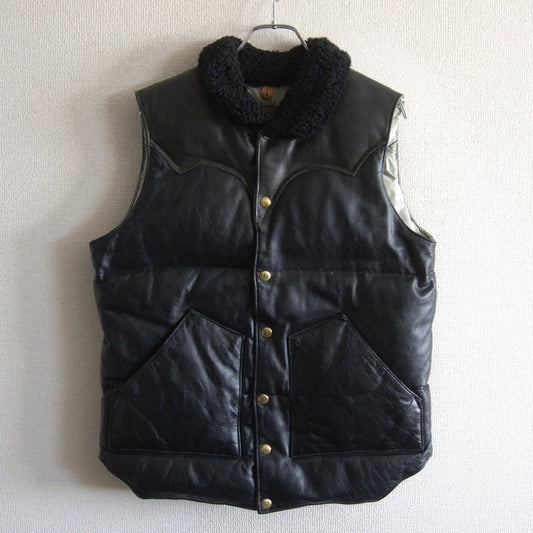Warehouse Black Leather Down Vest Size M