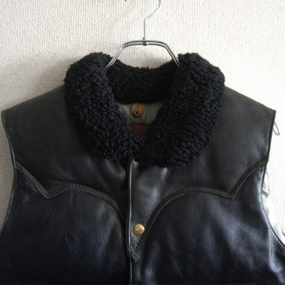 Warehouse Black Leather Down Vest Size M