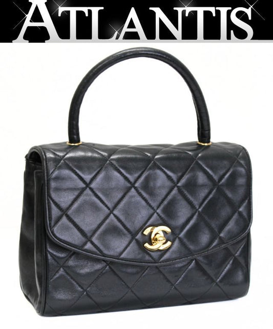 CHANEL Small Matelasse Top Handle Black GHW Handbag Size ONE SIZE