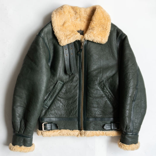 OCTOPUS ARMY B-3 Shearling Bomber Jacket Green Size 40