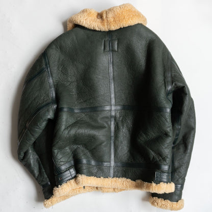 OCTOPUS ARMY B-3 Shearling Bomber Jacket Green Size 40