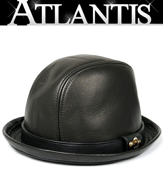 CHROME HEARTS Gunslinger BS Flare Leather Fedora Hat Size M