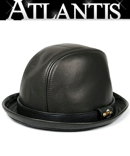 CHROME HEARTS Gunslinger BS Flare Leather Fedora Hat Size M