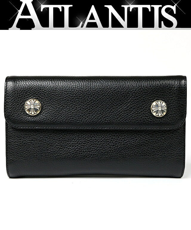 CHROME HEARTS Wave Wallet Cross Button Leather Size Black