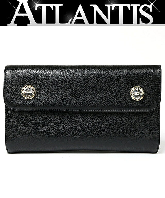 CHROME HEARTS Wave Wallet Cross Button Leather Size Black