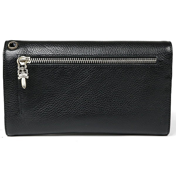CHROME HEARTS Wave Wallet Cross Button Leather Size Black