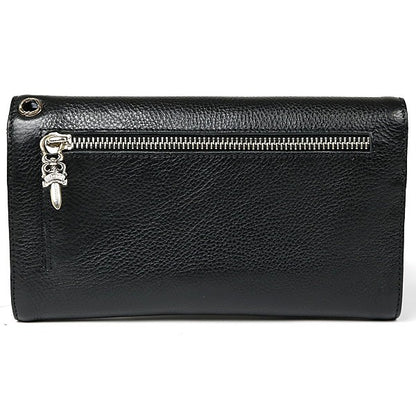 CHROME HEARTS Wave Wallet Cross Button Leather Size Black