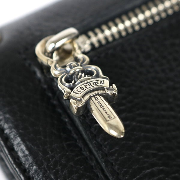 CHROME HEARTS Wave Wallet Cross Button Leather Size Black