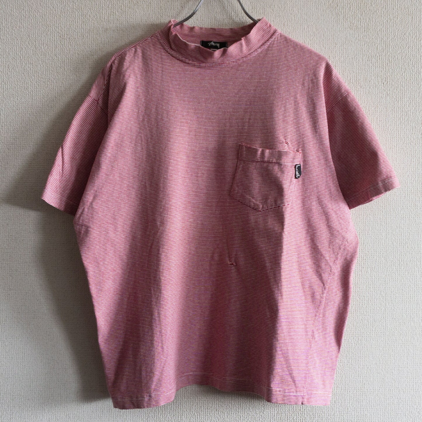 Stussy 80S Mock Neck Striped T-shirt Size L
