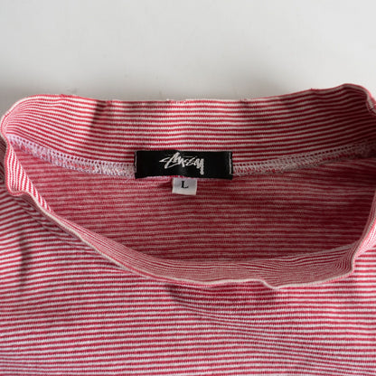 Stussy 80S Mock Neck Striped T-shirt Size L