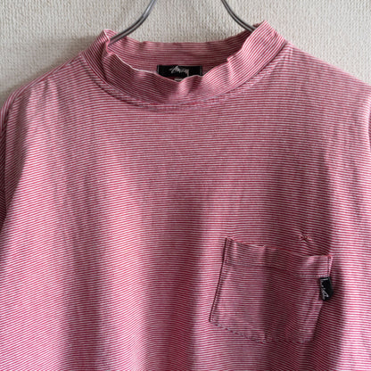 Stussy 80S Mock Neck Striped T-shirt Size L