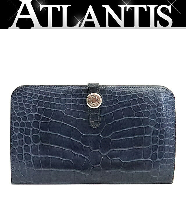HERMES Dogon GM Crocodile Alligator Blue SVHW Belt Size ONE SIZE