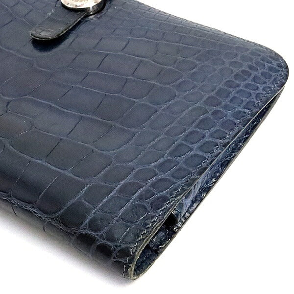 HERMES Dogon GM Crocodile Alligator Blue SVHW Belt Size ONE SIZE