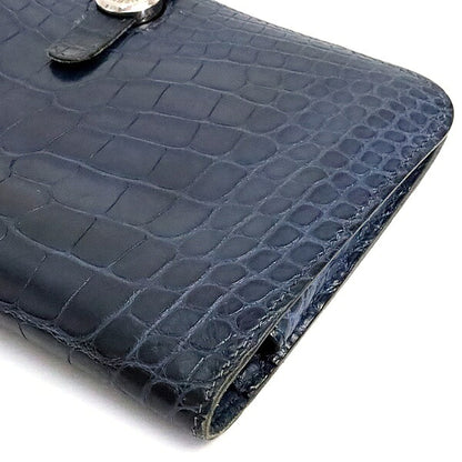 HERMES Dogon GM Crocodile Alligator Blue SVHW Belt Size ONE SIZE