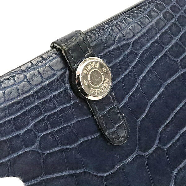 HERMES Dogon GM Crocodile Alligator Blue SVHW Belt Size ONE SIZE