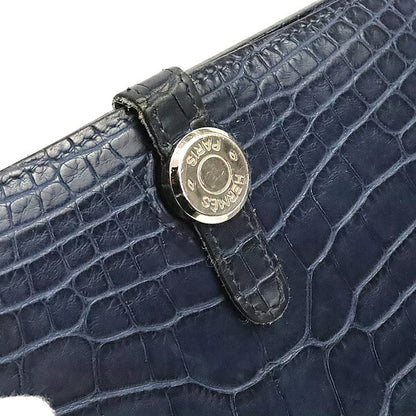 HERMES Dogon GM Crocodile Alligator Blue SVHW Belt Size ONE SIZE