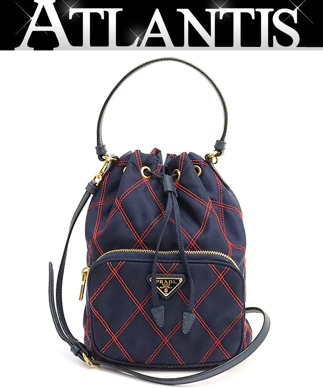 PRADA Nylon Triangle Logo 2-Way Navy GHW Bag Size ONE SIZE